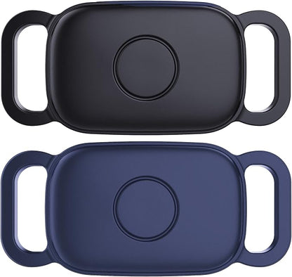 DDJ Dog Collar Holder for Tile Life360 Pro 2024 Tracker, 2-Pack Waterproof Silicone Cover Full-Body Protective Case for Tile Tracker Pet Collar, Ultra Durable, Scratch Resistant, Black,Blue