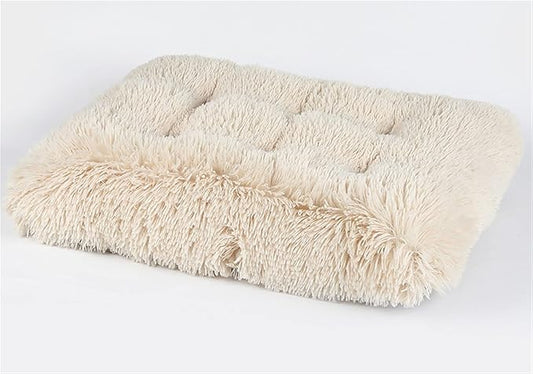 Liveinu Long Plush Calming Pet Bed Cuddler Pet Bed for Dogs and Cats Fluffy Faux Fur Dog Bed with Anti Slip Bottom Machine Washable Pet Sleep Bed Crate Mat Apricot L