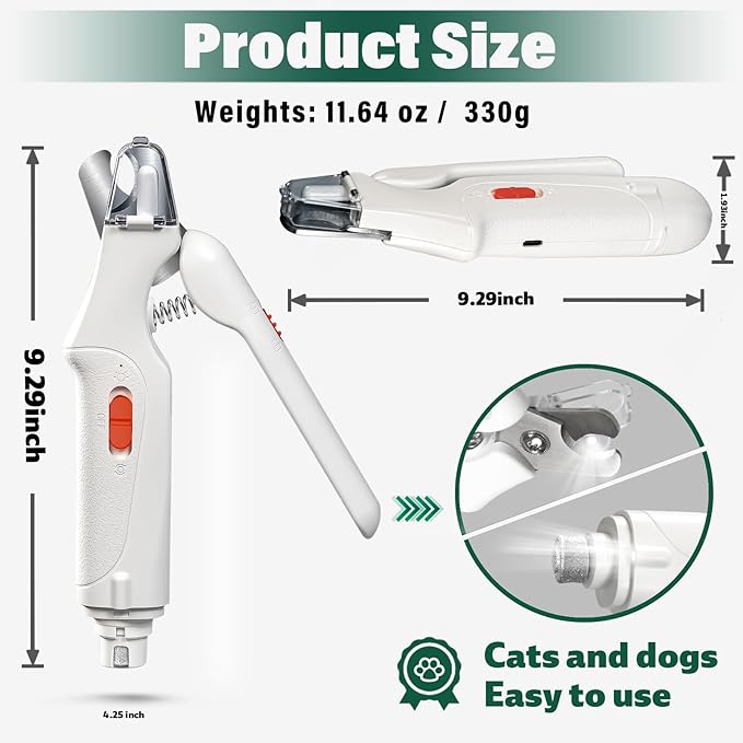 CATPICK 2-in-1 Cat Nail Clippers & Dog Nail Clippers Trimmers for Large Medium Small Dogs Cats Claw Trimmer Quick Sensor and Safety Guard USB Rechargeable with 2 LED Lights Dogs Nail Trimmer