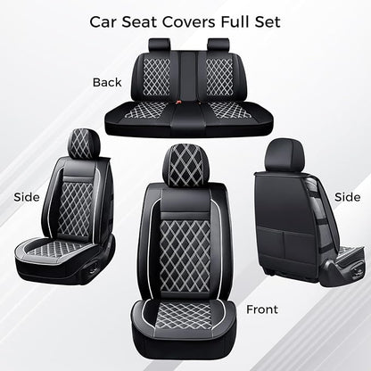Huidasource Seat Cover 5 Layers, Car Seat Covers Full Set Faux Leather, Seat Covers for SUV, Side Open Design Airbag Pops Out, Front ＆ Back Seats Fit for Most Cars Van Truck Etc(Full Set/Black&White)