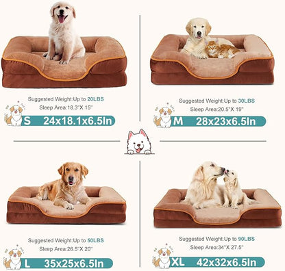 DUMOS Orthopedic Dog Beds for XL Large Sized Dogs, 42x32 in Machine Washable Cover Pet Bed, Anti-Slip Waterproof Memory Foam Couch Bed for Indoor Dogs and Cats, Brown