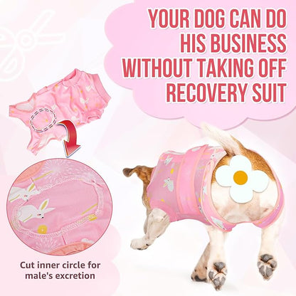 Lukovee Recovery Suit for Dogs, Zipper On Recovery Suit for Female Male Dog, Onesie Abdominal Wounds Cone E-Collar Alternative Prevent Licking Spay Recovery Suit (M, 2PI)