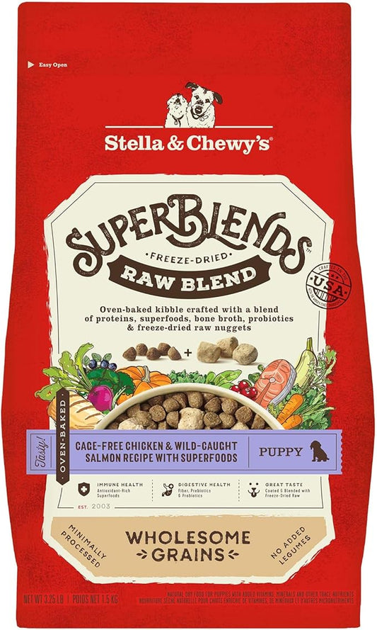 Stella & Chewy's SuperBlends Raw Blend Wholesome Grains Puppy Cage-Free Chicken & Wild Caught Salmon Recipe with Superfoods, 3.25 lb. Bag
