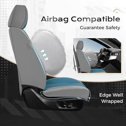 Coverado Seat Covers, Car Seat Covers Full Set, Leather Seat Covers for Cars, Car Seat Protector, Gray Car Seat Covers Front Seats and Back Seats Universal Fit for Most Cars Blue