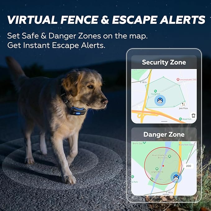 DBDD AI GPS Tracker for Dogs (30lbs+), Real Time Location and AI Health Assistant, Electronic Fence, Waterproof, iOS and Android Universal (D5-Black)