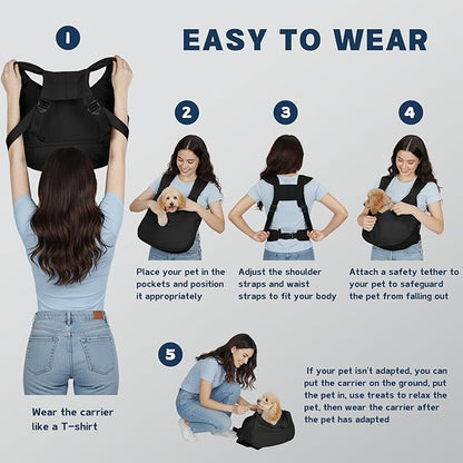 Dog Sling Carrier for Small Dogs with Bottom Support, Adjustable Pet Front Dog Carrier-Padded Straps Reducing Back Neck Pain, Anti-Anxiety Backpack for Travel Hiking Camping, Hands Free (Black,S)