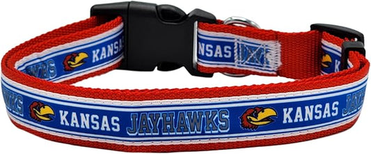Pets First Collegiate PET Collar New Version Kansas Jayhawks Dog Collar, Size Large. Best Sports Team Color for Dogs & Cats. A Shiny & Colorful Dog & Cat Collar Licensed by The NCAA