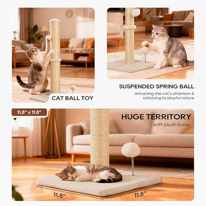 FDW 22 Inch Cat Scratching Post Cat Scratcher Natural Sisal Rope Scratch Post Kitten Trees with Hanging Ball for Indoor Cats,Beige