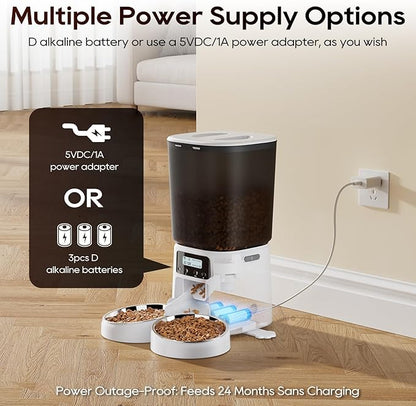 Petrice Automatic Cat Feeder for 2 Cats, 6L/25 Cups Cat Food Dispenser Programmable 30 Portions 6 Meals per Day, Timed Pet Feeder for Kitty Small Dogs with 10S Voice Record, Easy Setup, White