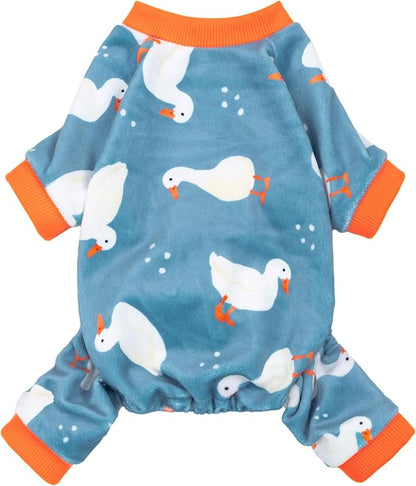 Fitwarm Adorable Duck Dog Pajamas, Warm Winter Dog Clothes for Small Dogs Boy Girl, Cozy Pet Onesie with Feet, Blue, White, Orange, XL