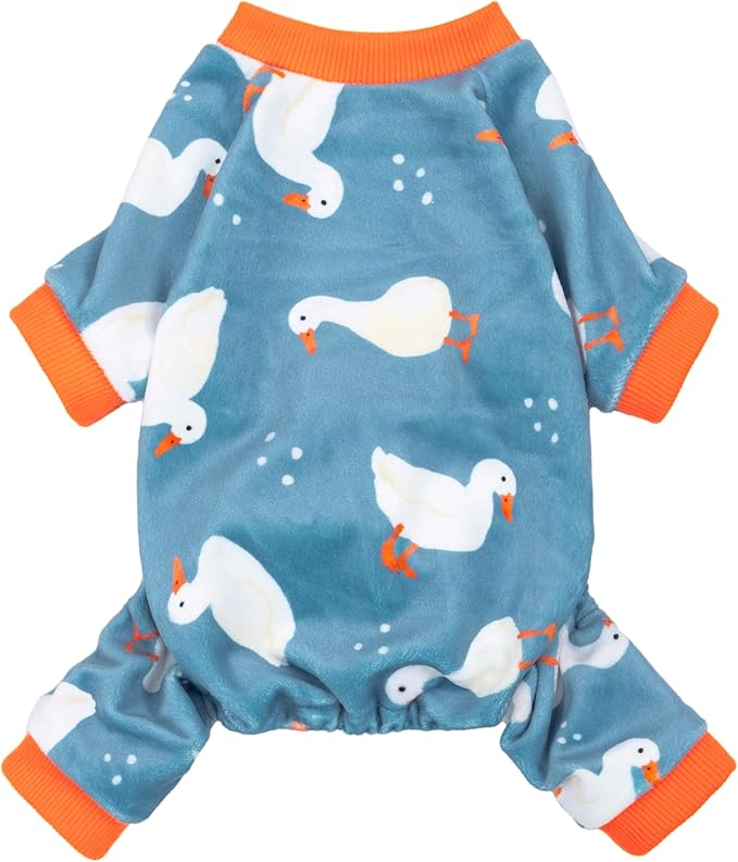 Fitwarm Adorable Duck Dog Pajamas, Warm Winter Dog Clothes for Small Dogs Boy Girl, Cozy Pet Onesie with Feet, Blue, White, Orange, XXL