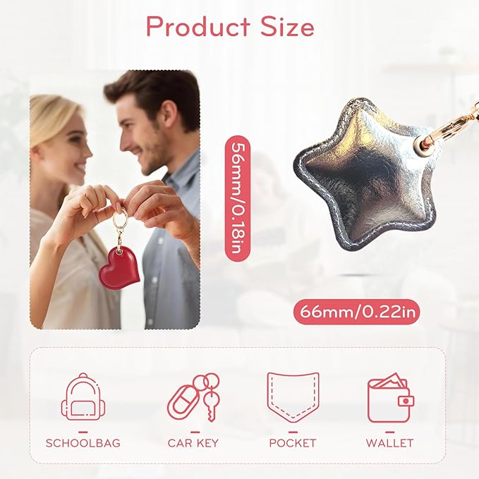 Leather Charm Keychain Holder Case Compatible with AirTag,Cute Protective Star-Shaped Cover with Luxe Ring Clip,Finder GPS Tracker Case for Wallet Keys,Bag,Pets(Silvery)