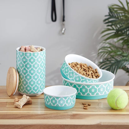 Bone Dry Lattice Collection Pet Bowl & Canister, Medium Set, 6x2", Aqua, 2 Count