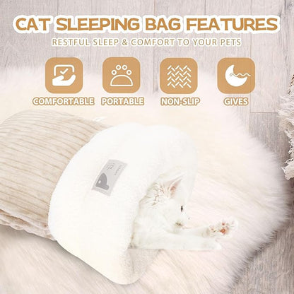 Cat Sleeping Bag, Cat Sleeping Bag for Indoor Cats, Soft Plush Sack Self Warming Cave Bed for Indoor Cats, Tunnel Pet Hideaway Calming Bed, Size L (Brown)