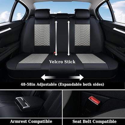 Coverado Seat Covers Full Set, Waterproof Nappa Leather Seat Covers for Cars, 5 Seats Universal Car Seat Protectors, Black and Gray Automotive Seat Covers Car Seat Cushions Fit for Most Cars