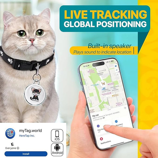 Cat Tracker Collar-Cat GPS Tracker-GPS Tracker for Cats| Dual-System Tracker | Android and iOS Universal | No Monthly Fee | Waterproof | Works with Any Collar