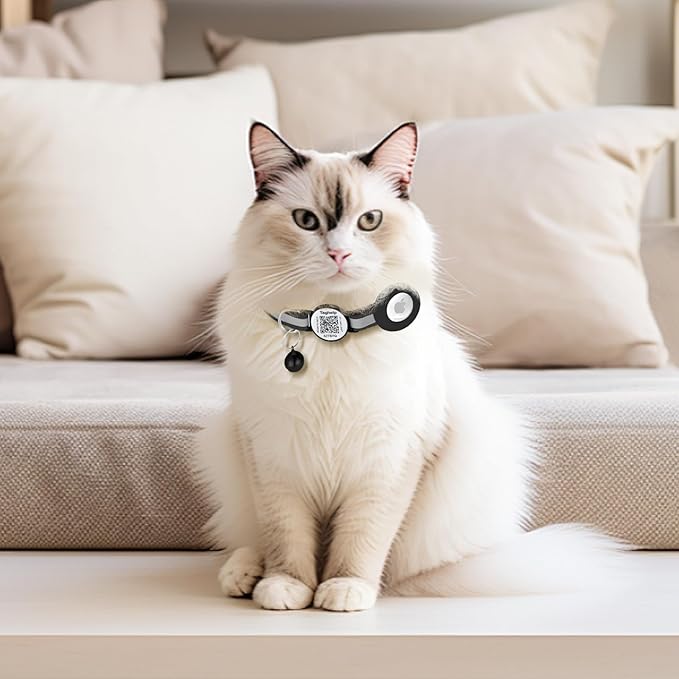 2 Pack Airtag Cat Collar, Breakaway Cat Airtag with Smart ID tag & QR Code Reflective, Lightweight Kitten Collar for Apple Air tag, Hidden Holder for GPS Tracker or Boy Girl Cats, Kittens(Purple)