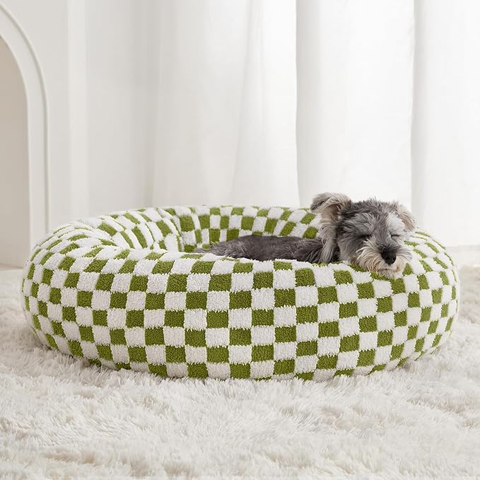BFPETHOME Donut Dog Beds for Small Dogs, Cute Small Dog Bed for Puppy and Kitten, Round Calming Pet Bed with Non-Slip Bottom, Machine Washable,24inch, Green