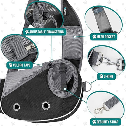 PetAmi Dog Sling Carrier for Small Dogs, Puppy Carrier Sling Purse, Dog Bags For Traveling, Carrying Bag to Wear Medium Cat, Adjustable Crossbody Pet Sling Travel Poop Bag Dispenser, Max 10 lbs, Black