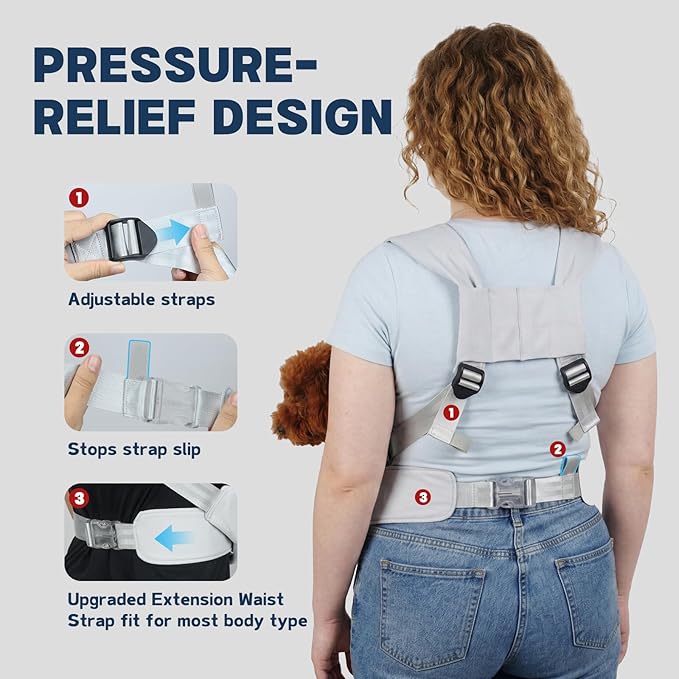 Dog Sling Carrier for Small Dogs with Bottom Support, Adjustable Pet Front Dog Carrier-Padded Straps Reducing Back Neck Pain, Anti-Anxiety Backpack for Travel Hiking Camping, Hands Free (Grey,M)