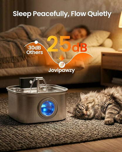 Cordless Cat Water Fountain Stainless Steel,3.2L/108oz Rechargeable | Wireless Battery Operation, Motion Sensor, Automatic Water Flow, Quiet Pump, Includes 4 Replacement Filters