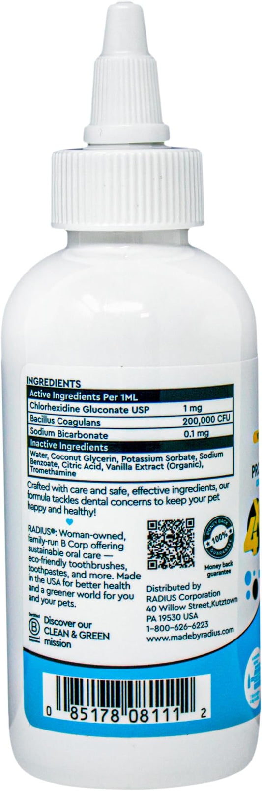 RADIUS OralPro+ Pet Probiotic Dental Water Additive (Enzymatic), Concentrate, 4 OZ, 2 Pack Pet Water
