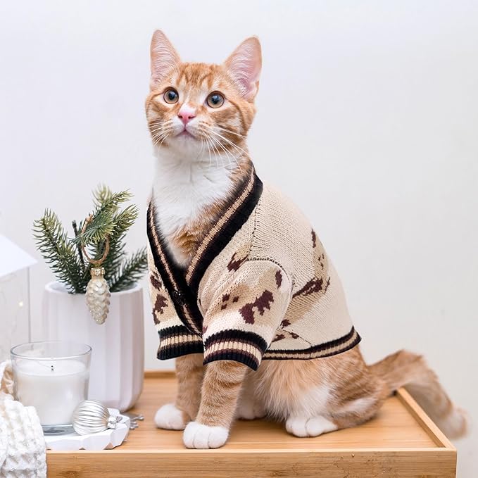 ABRRLO Small Dog Sweaters Cute Bear Dog Cardigans Clothes for Small Medium Dogs Boy Girl Puppy Cat Knitting Cardigan Outfits Dogs Winter Coats Warm Pet Doggy Clothes Soft Knitwear (Beige, Small)