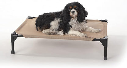 K&H Outdoor Elevated Dog Bed - Cooling Raised Dog Bed for Small & Medium Pets, Breathable Mesh Hammock Design, Indoor/Outdoor Washable Cover, Portable Metal Frame, Tan, Medium 32x25in