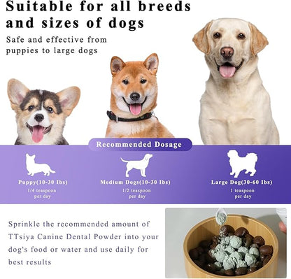 Dog Teeth Cleaning Powder, Pet Dental Powder -Dental Care, Dogs Breath Freshener with Probiotics for Tartar & Reduces Plaque & Bad Breath Teeth Cleaning for Small, Medium, Large Dogs 80g