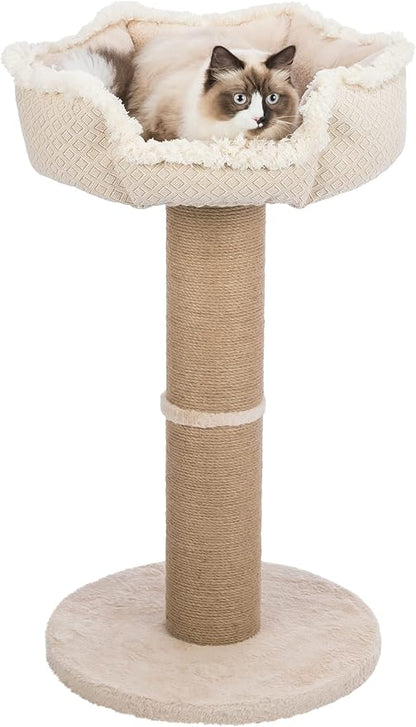 Trixie Boho Cat Scratching Post 32.7 Inch - Cat Scratcher with Soft Fabric Covering Base and Jute-Wrapped Post - with Platform Bed - in Beige