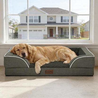 Orthopedic XL Dog Beds, Waterproof Memory Foam Big Pet Bed for Extra Large Sized Dogs 45x35Inch, Non-Slip Bottom and Egg-Crate Foam Dog Couch Bed with Washable Removable Cover, Dark Green