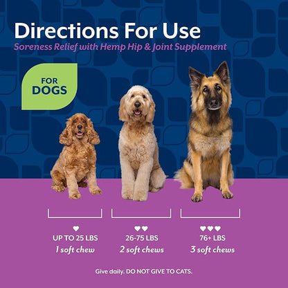 NaturVet Hemp Aches & Discomfort Plus Hemp Seed for Dogs, 60 ct Soft Chews, Made in The USA