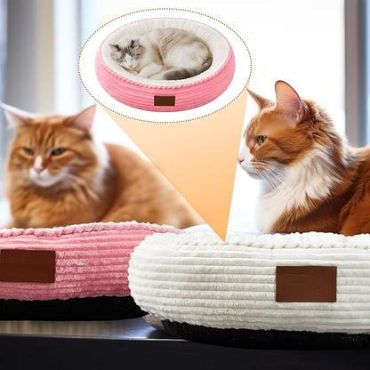 2 Pack Cat Beds for Indoor Cats 20 Inches Washable Round Donut Pet Bed Cushion Self Warming for Cats, Small Dogs, Puppy, and Kitten(Pink, White)