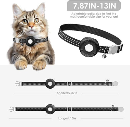 Cat Tracker, Lightweight GPS Tracker, Compatible with Apple Find My App(Only iOS), Waterproof Cat Tracker Collar with Bell and Safety Elastic Buckle, Real-Time Location Pet Tracker, Black