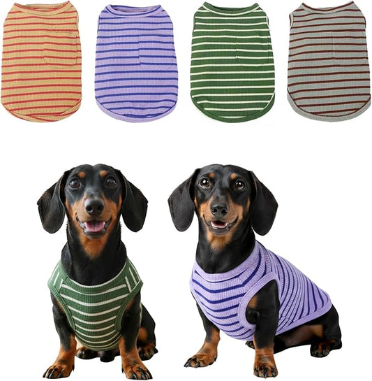 Dog Clothes, Stripe Dogs Shirts for Small & Medium Breeds, Pet Tank Top, Breathable Waffle Fabric Puppy Outfit, Shirt for Chihuahua, Yorkie, Dachshund, Corgi (4Pack, XLarge)
