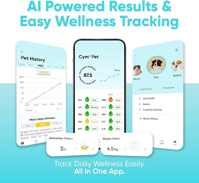 Pet Urine Test Kit with AI App | Dog & Cat Strips | Glucose, Protein, Blood, pH & More | 10 Wellness Indicators | 60s Non-Invasive at Home [10 Tests]