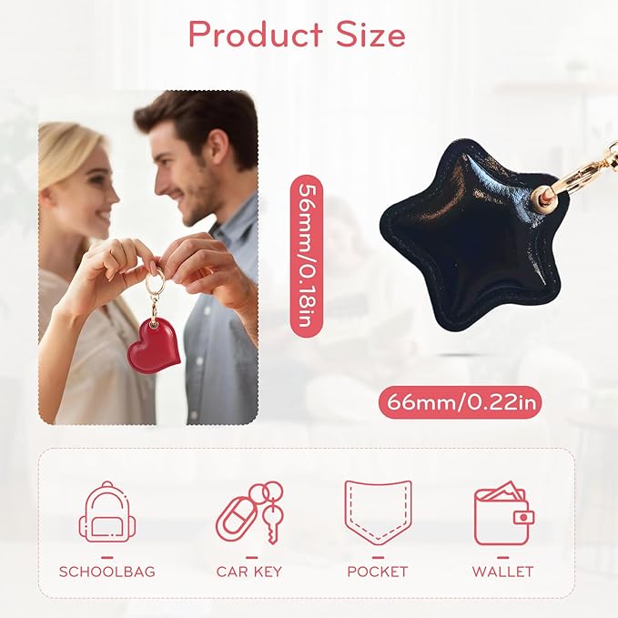 Leather Charm Keychain Holder Case Compatible with AirTag,Cute Protective Star-Shaped Cover with Luxe Ring Clip,Finder GPS Tracker Case for Wallet Keys,Bag,Pets(Black)