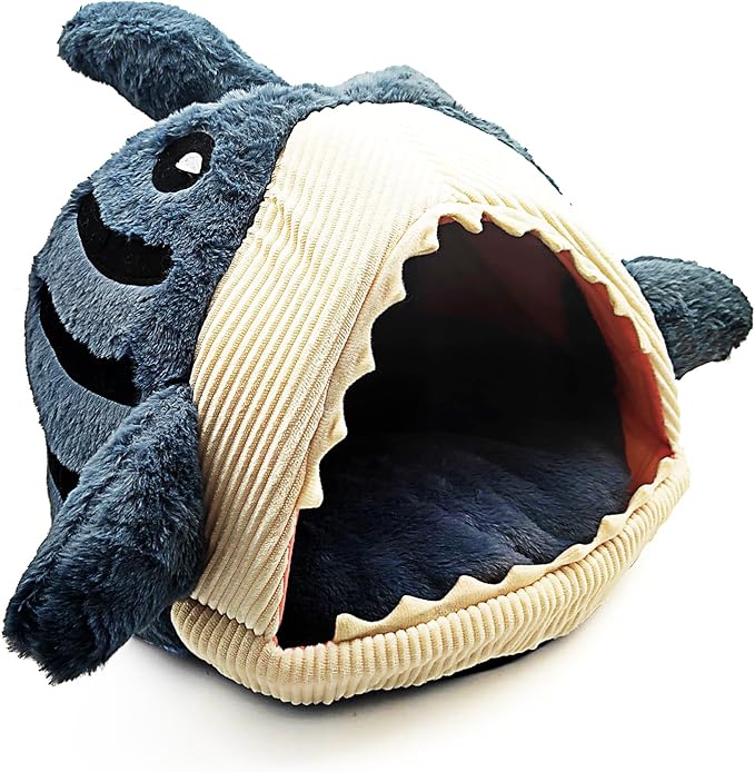 Tipmant Indoor Pet House Bed Cottage Mat for Cat Small Dog Puppy Teddy Cute Shark Shape Warm Soft (Small, Pet Weight < 6.6 lb)