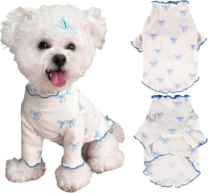 Small Dog Clothes Extra Small Dogs Spring Summer Dress Cute Soft and Breathable Outfits for Female Chihuahua Shih Tzu Yorkshire Puppy Cats (Blue, Small)