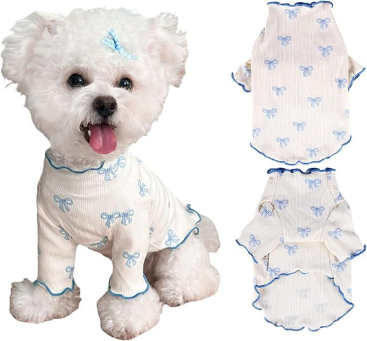 Small Dog Clothes Extra Small Dogs Spring Summer Dress Cute Soft and Breathable Outfits for Female Chihuahua Shih Tzu Yorkshire Puppy Cats (Blue, Small)