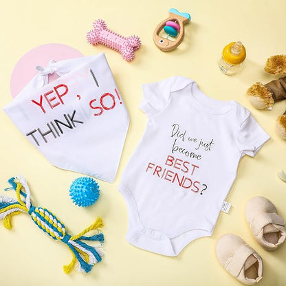 Baby and Dog Matching Outfits, Matching Best Friends Outfits Cotton Baby Bodysuit and Dog Bandana Set for Infant Newborn Pet