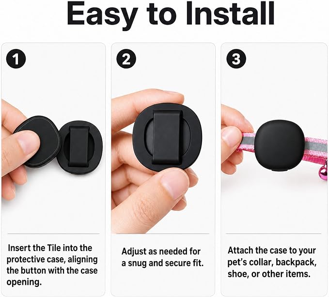 Cat Collar Holder Case for Life360 Tile Sticker 2024 (Smallest Tracker) | Lightweight, Ultra-Durable Anti-Lost Silicone Protective Cover for Pet Accessories, Fits 0.43-0.85" Width, 2-Pack Black
