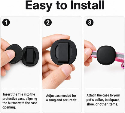 Cat Collar Holder Case for Life360 Tile Sticker 2024 (Smallest Tracker) | Lightweight, Ultra-Durable Anti-Lost Silicone Protective Cover for Pet Accessories, Fits 0.43-0.85" Width, 2-Pack Black