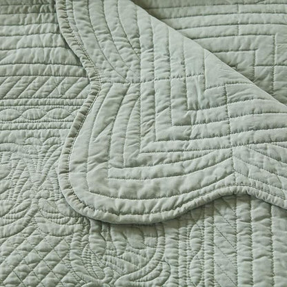 Madison Park Luxe Quilted Throw Blanket - Damask Stitching Design, Cotton Filled Spread, Ultra Soft, Cozy Bedding for Living Room Couch, Sofa, Bed, 60x72", Scalloped Borders Seafoam