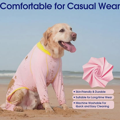 FUAMEY UPF 50+ Dog Sun Protection Full-Body Shirt for Large Dogs, Puppy Cooling Jumpsuit with Quick-Dry Stretchable Fabric, Outdoor Pet Dirt-Resistant Shedding Control Onesie for Summer, Pink, XL