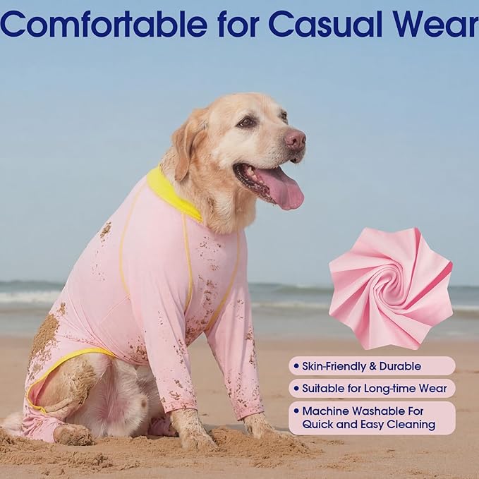 FUAMEY UPF 50+ Dog Sun Protection Full-Body Shirt for Medium Dogs, Puppy Cooling Jumpsuit with Quick-Dry Stretchable Fabric, Outdoor Pet Dirt-Resistant Shedding Control Onesie for Summer, Pink, M