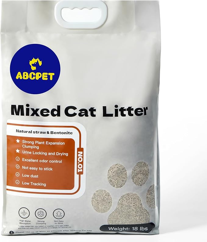 ABCPET Natural Cat Litter Clumping Cat Litter,18 Pounds Mixed Straw Kitty Litter Lightweight Litter,Dust Free and Low Tracking Litter Odor Control Unscented