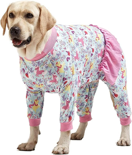LovinPet Large Breed Dog Pajamas Onesie, Lightweight Stretchy Knit Dog Jammies, Unicorn Seafoam Print, Stop Shedding for Dogs, Pet Pajamas for Dogs, Pet PJ's, L