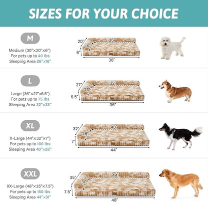 COZY KISS Cute Dog Bed, Faux Rabbit Fur Orthopedic Dog Bed with Sides, Removable Washable Cover & Waterproof Lining, Comfortable Pet Couch for Extra Large Dogs, Tie-Dye Brown (48" L x 35" W x 7.5" Th)