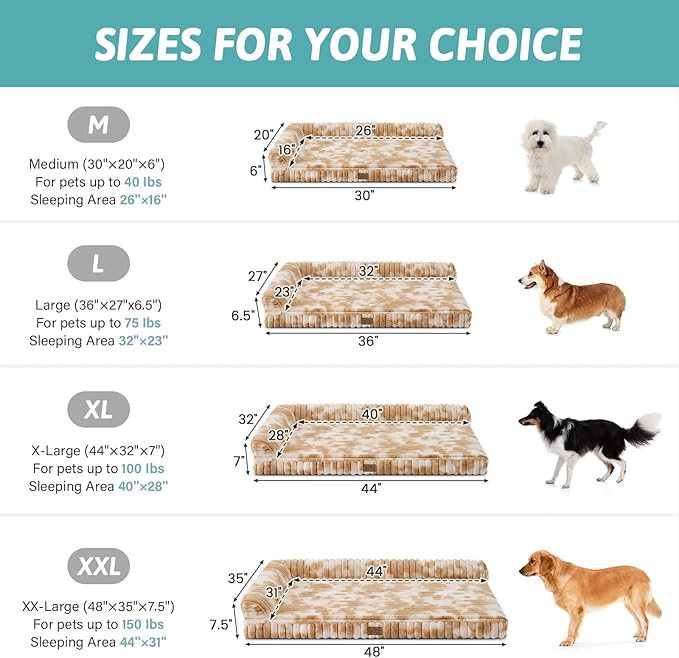 COZY KISS Medium Dog Bed, Faux Rabbit Fur Orthopedic Foam Dog Bed with Sides, Removable Washable Cover & Waterproof Lining, Comfortable Pet Couch for Medium Dogs, Tie-Dye Brown (36" L x 20" W x 6" Th)